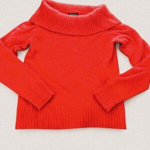 100% Cashmere Red Off Shoulder Cowl Sweater | Holiday Luxe Romantic Chic medium